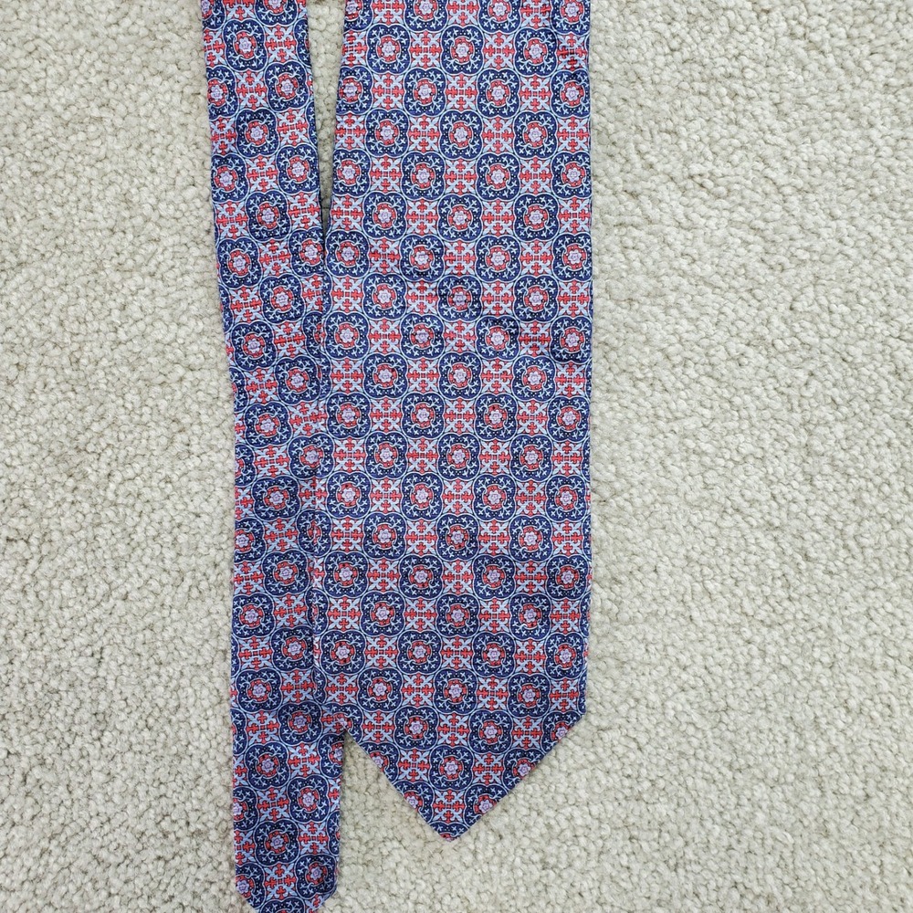 Robert Talbott Silk Tie Handsewn Made in USA Geometric Pattern Blue‎ Red Office